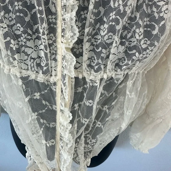 Vintage Stan Herman Babydoll style Sheer Lace Tie-Front Blouse - Cream - Picture 6 of 14